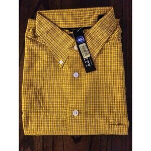 ROUNDTREE & YORKE VARSITY Men Size L Short Sleeve Plaid Shirt Mustard Yellow NWT